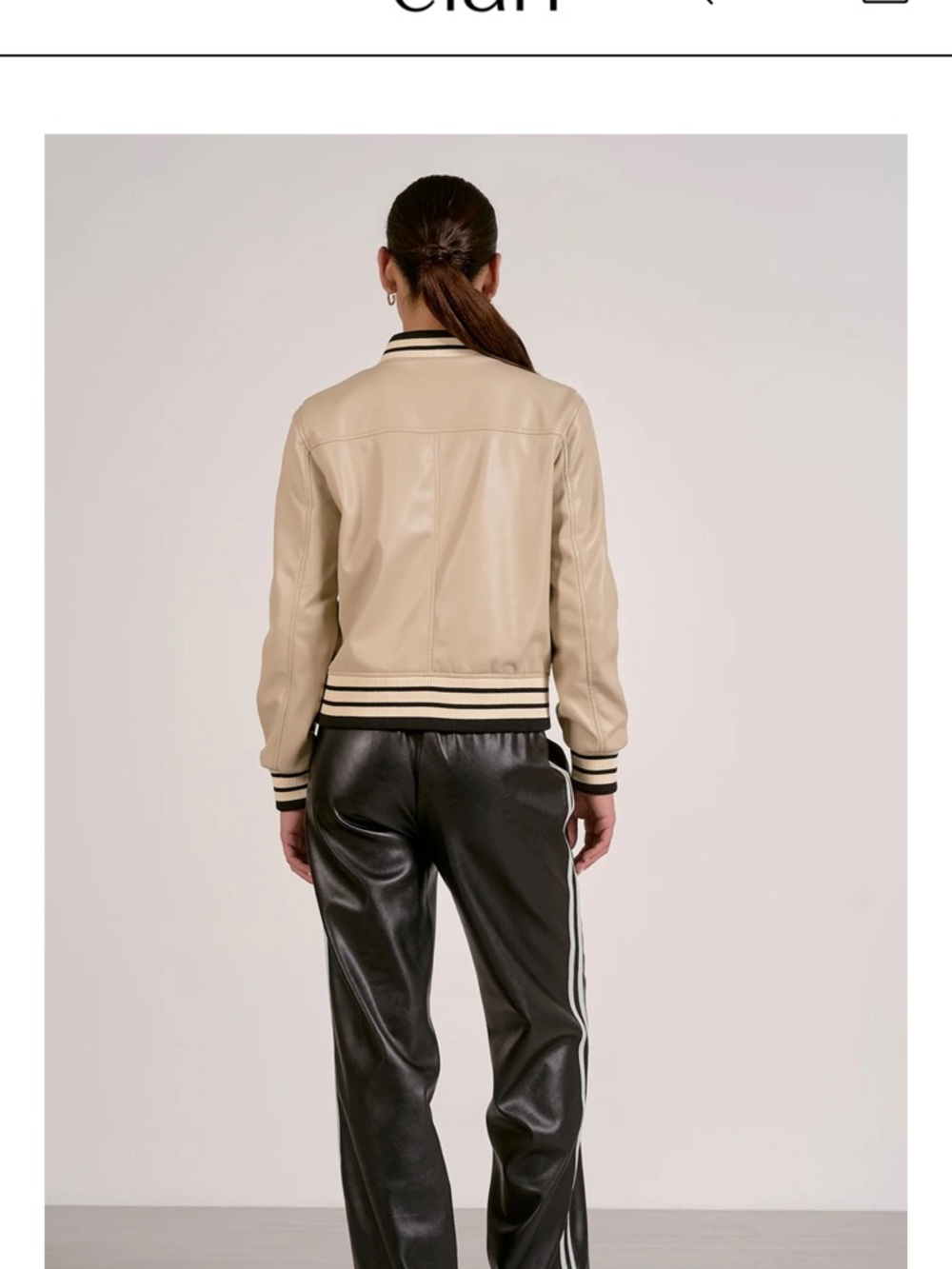 Elan Black Faux Leather Wide-Leg Pants with White Side Stripes - Picture 5 of 8